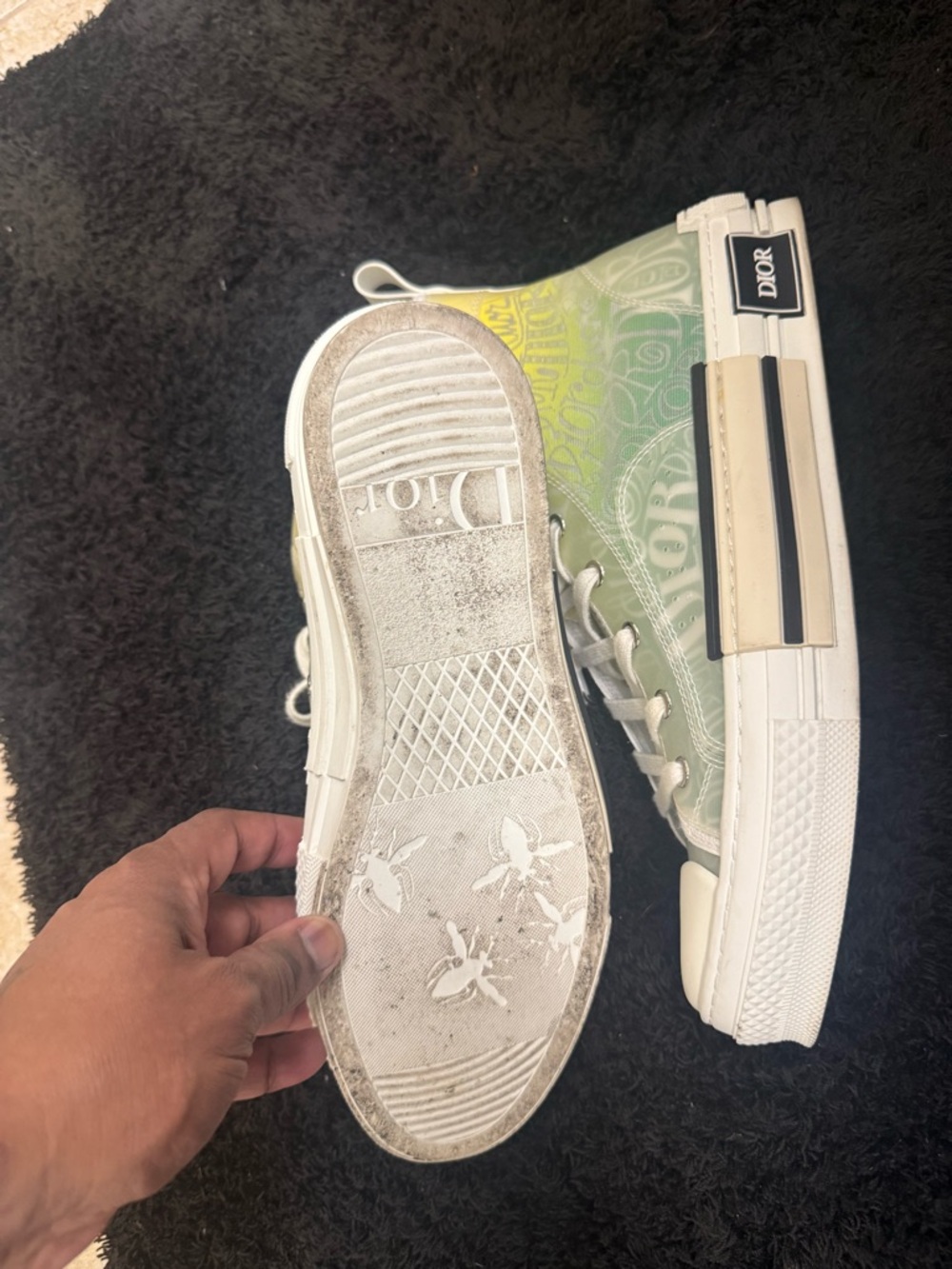 Dior High-Top Sneakers in White with Green and Yellow Gradient - Picture 3 of 8